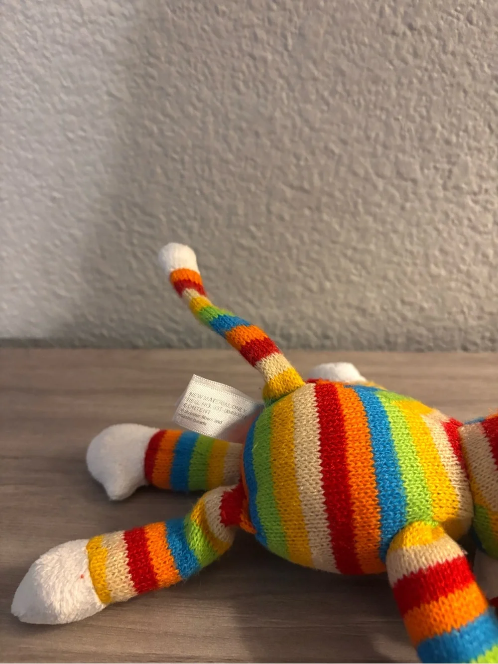 Ty Rainbow Striped Sock Monkey Plush - White, Red, Orange, Yellow, Green, Blue